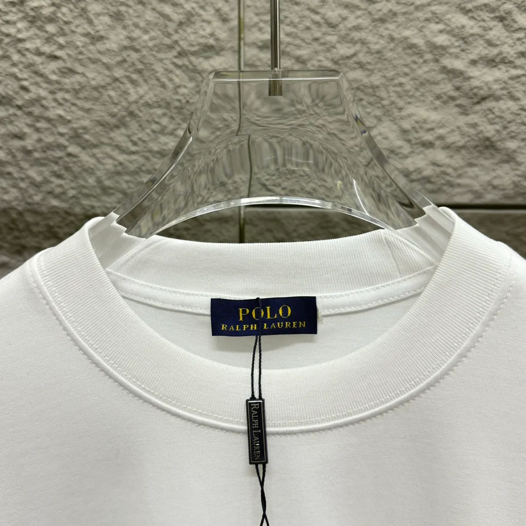 🅿️180 Polo* Ralph Lauren 2025 spring and summer new style Classic three little pony embroidery Customized double yarn plain cotton fabric Short-sleeved T-shirt Unisex Color: Black White Size: S (90-130 pounds) M (120-150 pounds) L (140-165 pounds) XL (160-180 pounds) XXL (180-210 pounds)